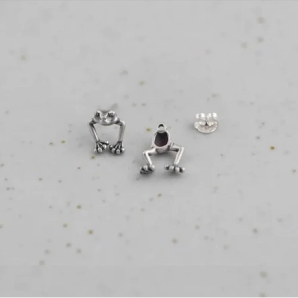 925 Sterling Silver Cute Frog Earring Stud Ear Dangler - Picture 5 of 9
